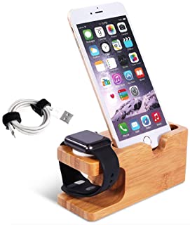Adurei Stand con iPhone y Apple Watch Bambu Charging Estacion Soporte Compatible con iPhone 11 XS X i8 i7 i6-Plus y iWatch 38-40-42-44mm Seire 5-4-3-2-1