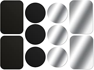 AJOXEL [10 Piezas laminas Metalicas (6 Redondas y 4 rectangulares) con Adhesivos Muy Finas Reemplazo de Placas de Metal para Soporte Movil Coche Magnetico-Soporte iman movil Coche - Negro+Plata