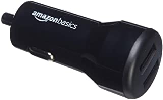 AmazonBasics - Cargador de coche- de 4-8 A - 24 W- 2 puertos USB- para dispositivos Apple y Android- Negro