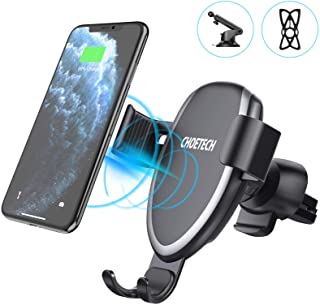 CHOETECH Cargador Inalambrico Coche- Qi Wireless Car Charger Soporte(2 Usos)- 10W para Samsung S20-S20+-S10e-S10+-S9-S8+-Note 10-Note 9-7.5W para iPhone SE 2-11-11Pro-XS-XR-X-8-8 Plus- 5W QI-Enabled