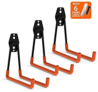 CoolYeah Gancho doble de acero para almacenamiento de garaje- resistente para organizar ganchos de escalera- ganchos largos en U (3 unidades- 6-3 x 7-3 x 6-1 pulgadas)