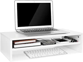 Homfa Soporte de Monitor Elevador de Pantalla Organizador para Escritorio Ordenador con Almacenamiento Blanco 54X25.5X14cm