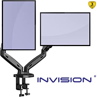 Invision Soporte Monitor Doble PC Brazo - Gas Asistido Soporte para Escritorio Ajustable Ergonomico con Abrazadera para 17–27” - VESA 75x75mm & 100x100mm - Peso 2-6.5kg (MX300)