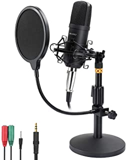Microfono de Condensador Micro Grabacion Patron Polar Cardioide para Grabar Musica y Video Podcast Transmision en Vivo Juegos Chat Soporte de Brazo