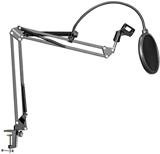 Neewer NB-35 - Brazo de soporte para microfono con clip y abrazadera para montaje en mesa y antiviento- color negro