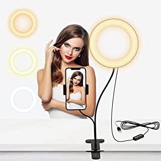 Selvim Anillo de Luz LED- Soporte para Moviles de Brazo Flexible a 360°- 3 Modos de Luz y 10 Brillos- Aro de Luz 6- con 64 Bombillas para Selfie- Maquillaje- TIK Tok- Youtube Volg