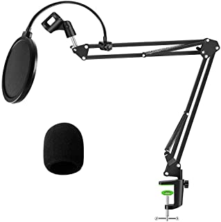 Soporte ajustable para microfono con filtro extraible- con brazo de suspension de tijera y microfono- para grabaciones de estudio- transmision en streaming y canto- la (A)
