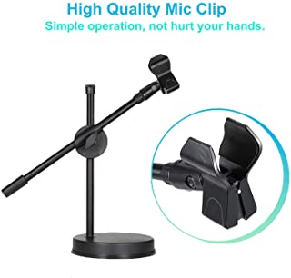 Soporte para Microfono de Mesa- EXJOY Soporte de microfono ajustable con abrazadera de soporte de microfono antideslizante- con base redonda pesada estable