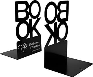 Sujetalibros de Metal-BOOK- Forma de Alfabeto Antideslizante Organizador de Libros de Metal para Escritorio- Oficina- Decoracion del Hogar- Estudiantes Regalo 1 Par (Negro- Altura 205 mm)