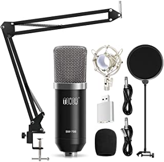 Tonor XRL 3.5mm Microfono Condensador de Grabacion para PCPodcast Estudio con Soporte de Microfono Ajustable Suspension- Montura de Choque de Metal y Filtro Anti-Pop Negro