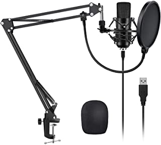 YOTTO USB Microfono de condensador cardioide Microfono para ordenador (192KHz-24bit Plug and Play) Profesional Microfono podcast con soporte de microfono Brazo de tijera- filtro pop